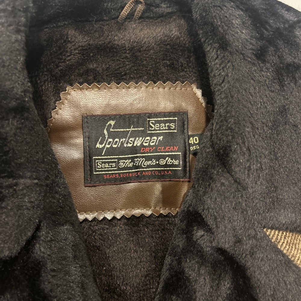 Vtg Sears Herringbone Wool Blend Coat Mens Large Faux Fur Collar Lined 60s 70s - Picture 2 of 16